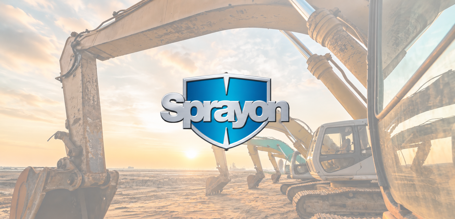 Logo Sprayon sobre excavadoras al atardecer